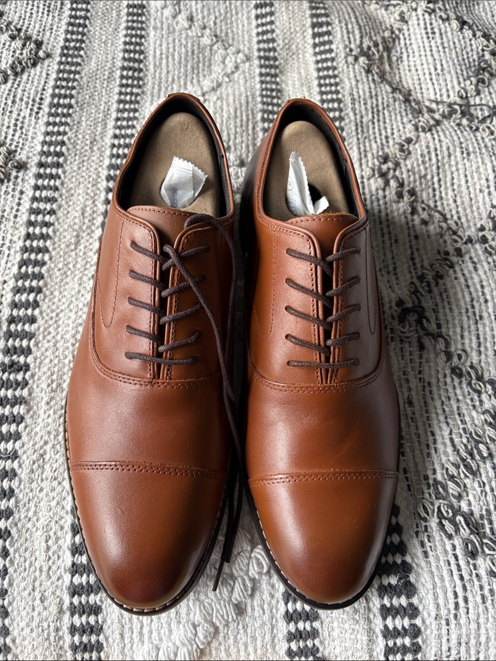Men's Cognac Leather Cap-Toe Derby Dress Shoes